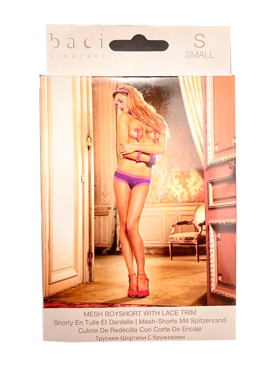 LENCERIA MESH BOYSHORT WITH LACE TRIM SMALL