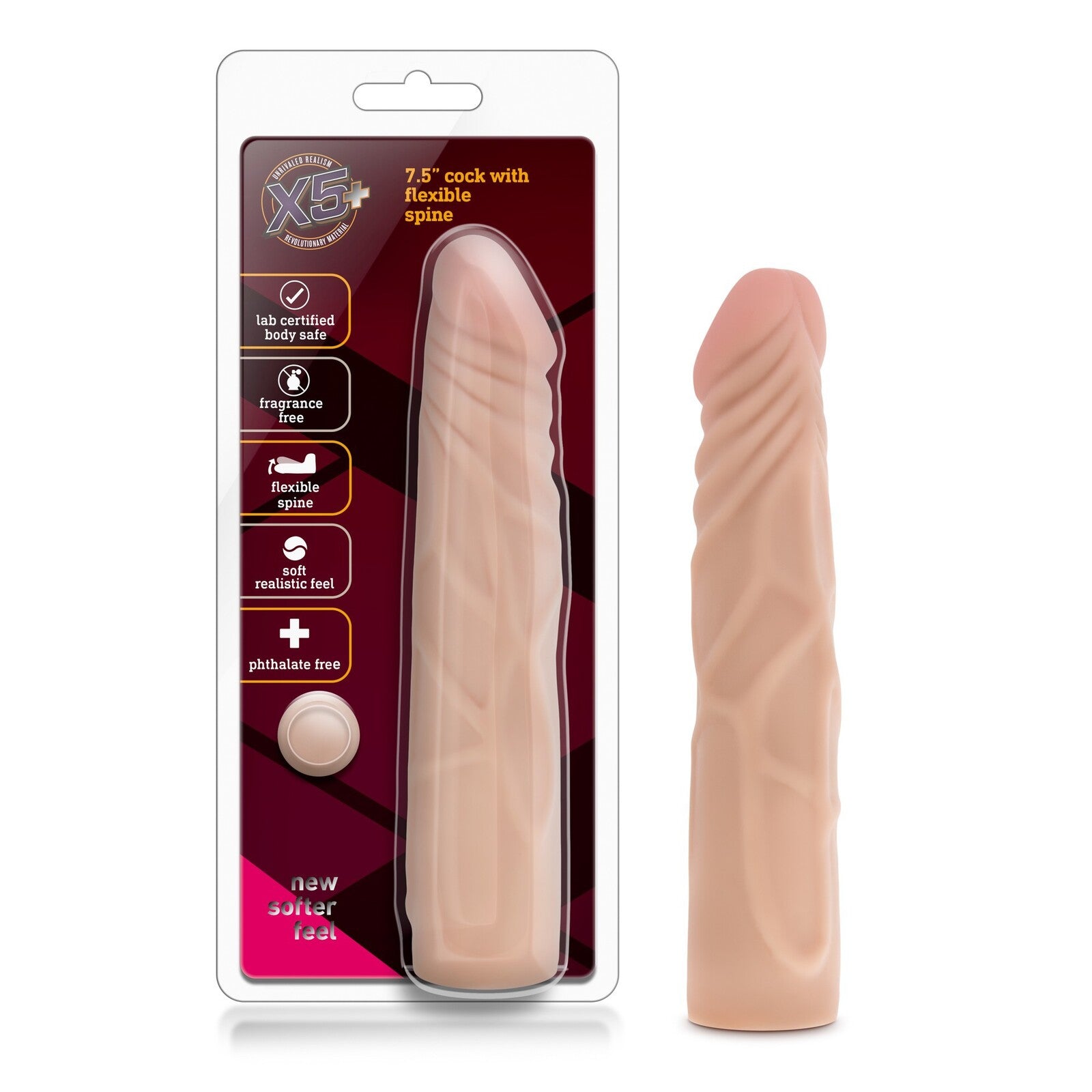 DILDO X5 PLUS 7.5 INCH COCK WITH FLEXIBLE SPINE