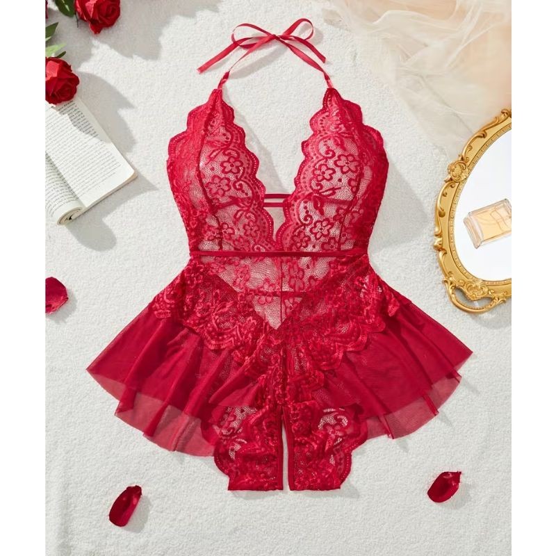 BABY DOLL PUENTE ABIERTO CUELLO HALTER PLUS SIZE