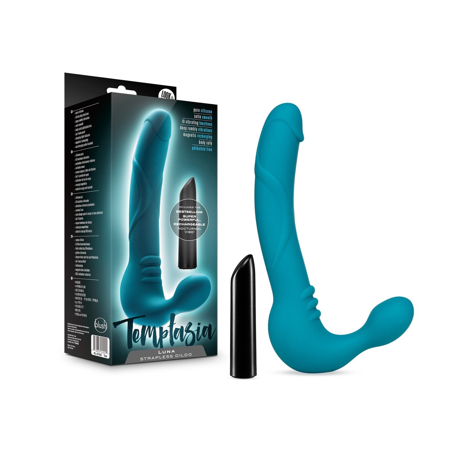 VIBRADOR TEMPTASIA LUNA STRAPLESS SILICONE DILDO TEAL