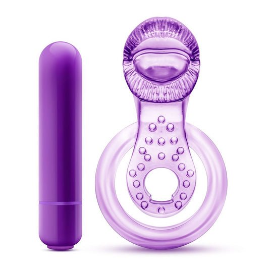 ANILLO PLAY WITH ME LICK IT VIBRATING DOUBLE STRAP COCK RING PURPLE