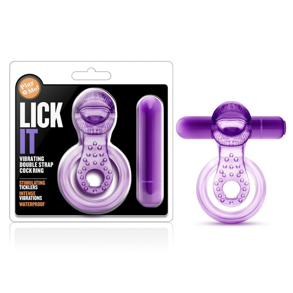 ANILLO PLAY WITH ME LICK IT VIBRATING DOUBLE STRAP COCK RING PURPLE