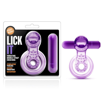 ANILLO PLAY WITH ME LICK IT VIBRATING DOUBLE STRAP COCK RING PURPLE
