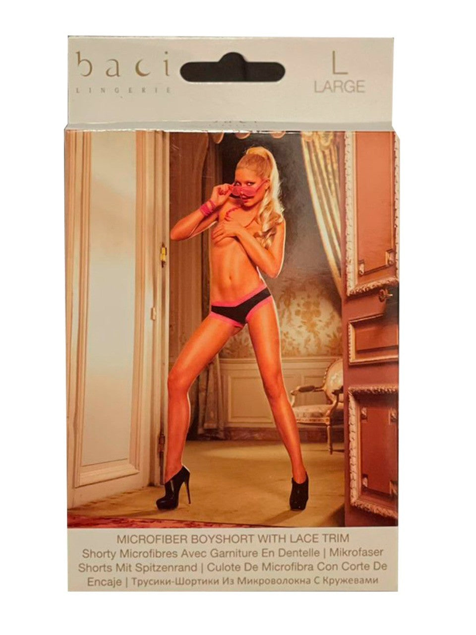 LENCERIA MICROFIBER BOYSHORT WITH LACE TRIM LARGE