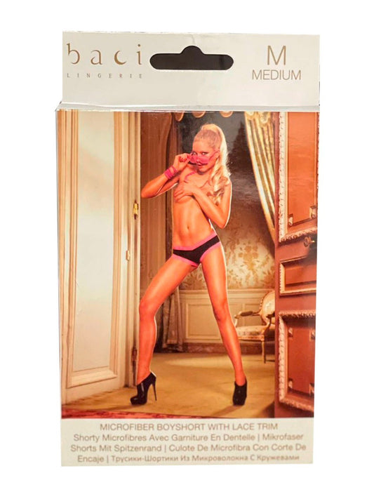 LENCERIA MICROFIBER BOYSHORT WITH LACE TRIM MEDIUM