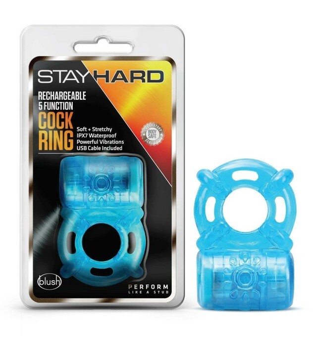 ANILLO STAY HARD RECHARGEABLE 5 FUNCTION COCK RING BLUE
