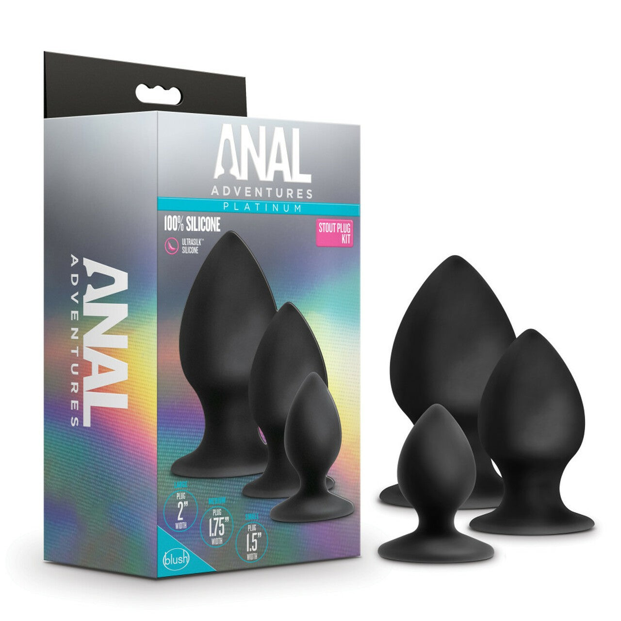 PLUG ANAL ADVENTURES PLATINUM SILICONE ANAL STOUT PLUG KIT BLACK
