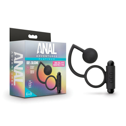 ANILLO ANAL ADVENTURES PLATINUM SILICONE ANAL BALL W VIBRATING C RING BLACK