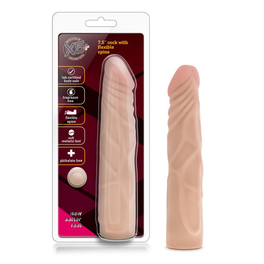 DILDO X5 PLUS 7.5 INCH COCK WITH FLEXIBLE SPINE