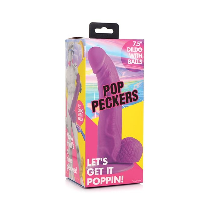 DILDO POP PECKERS 7.5 INCH DILDO W BALLS PURPLE