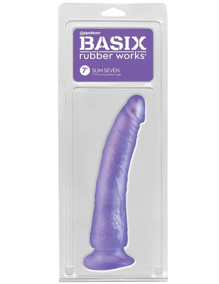 DILDO BASIX RUBBER WORKS SLIM 7 INCH PURPLE