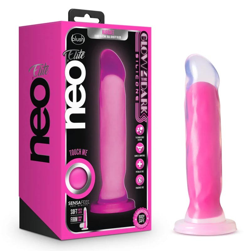 DILDO NEON ELITE MARQUEE GLOW IN THE DARK PINK