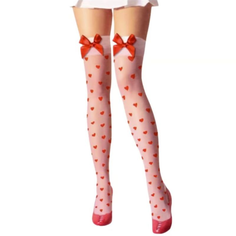 MEDIA LIGUERO BLANCA CON CORAZONES ROJOS
