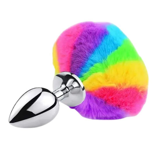 PLUG ANAL METAL COLA DE CONEJO RAINBOW